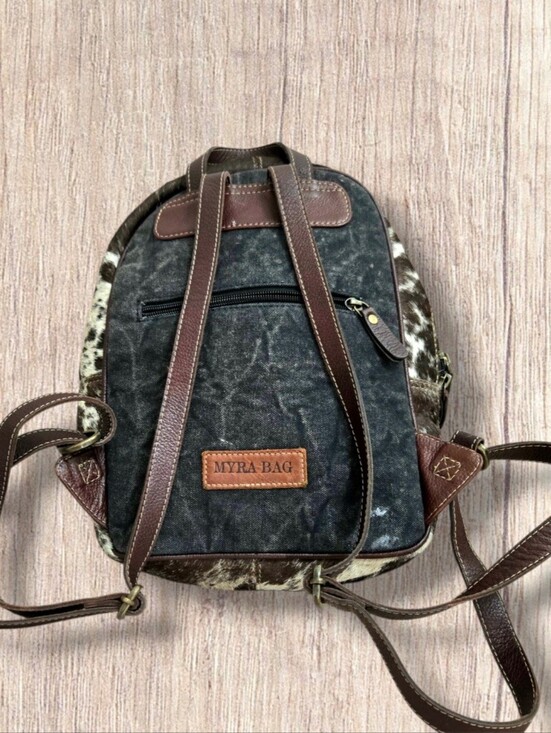 Myra Bag Leather Hair-on-Cowhide Backpack Tooled Hide Western Boho Cowgirl main image 4
